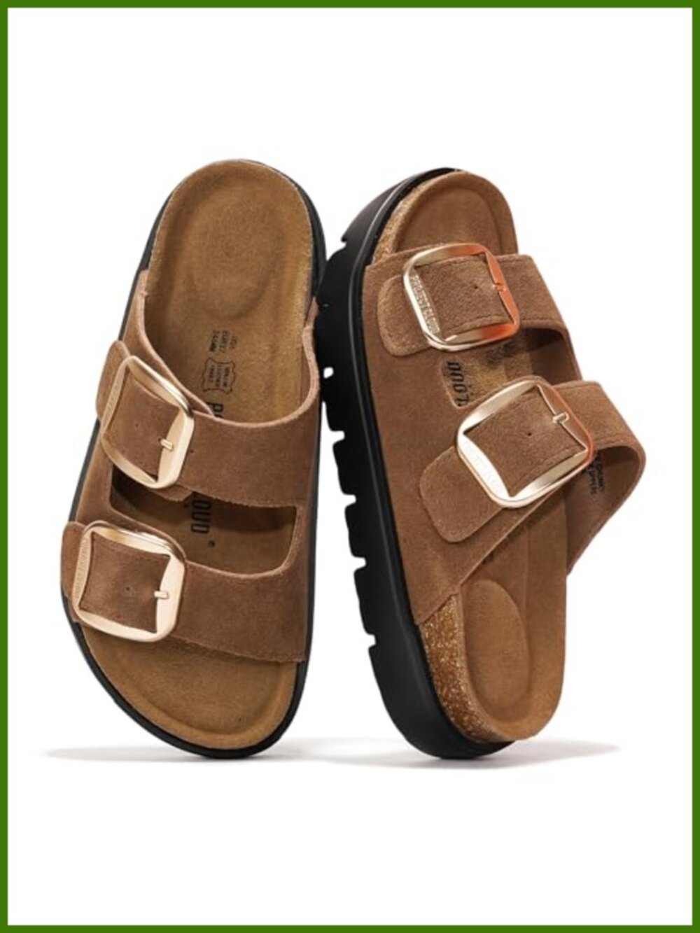 Genuine Leather Platform Wedge Sandals Cork Footbed Slip-On